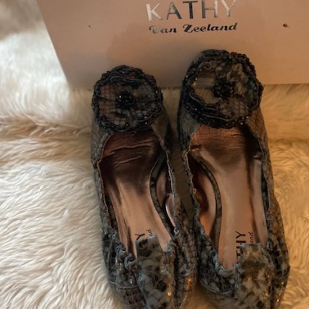 Navy Leopard Ballet Flats Kathy Van Zeeland 8 medium